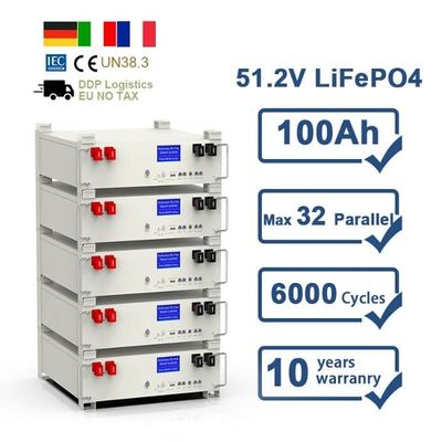 10년 보증 51.2V 5Kwh 리?? 이온 팩 100Ah LiFePO4 배터리